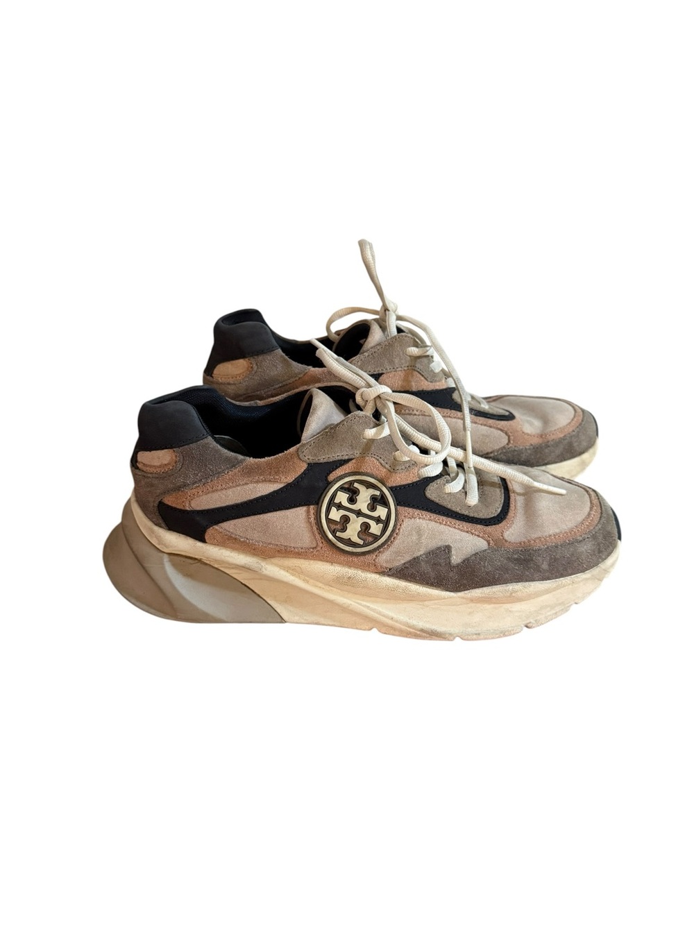 Tory Burch suede mauve Beige, Blue and Brown Suede-Trim Sneakers